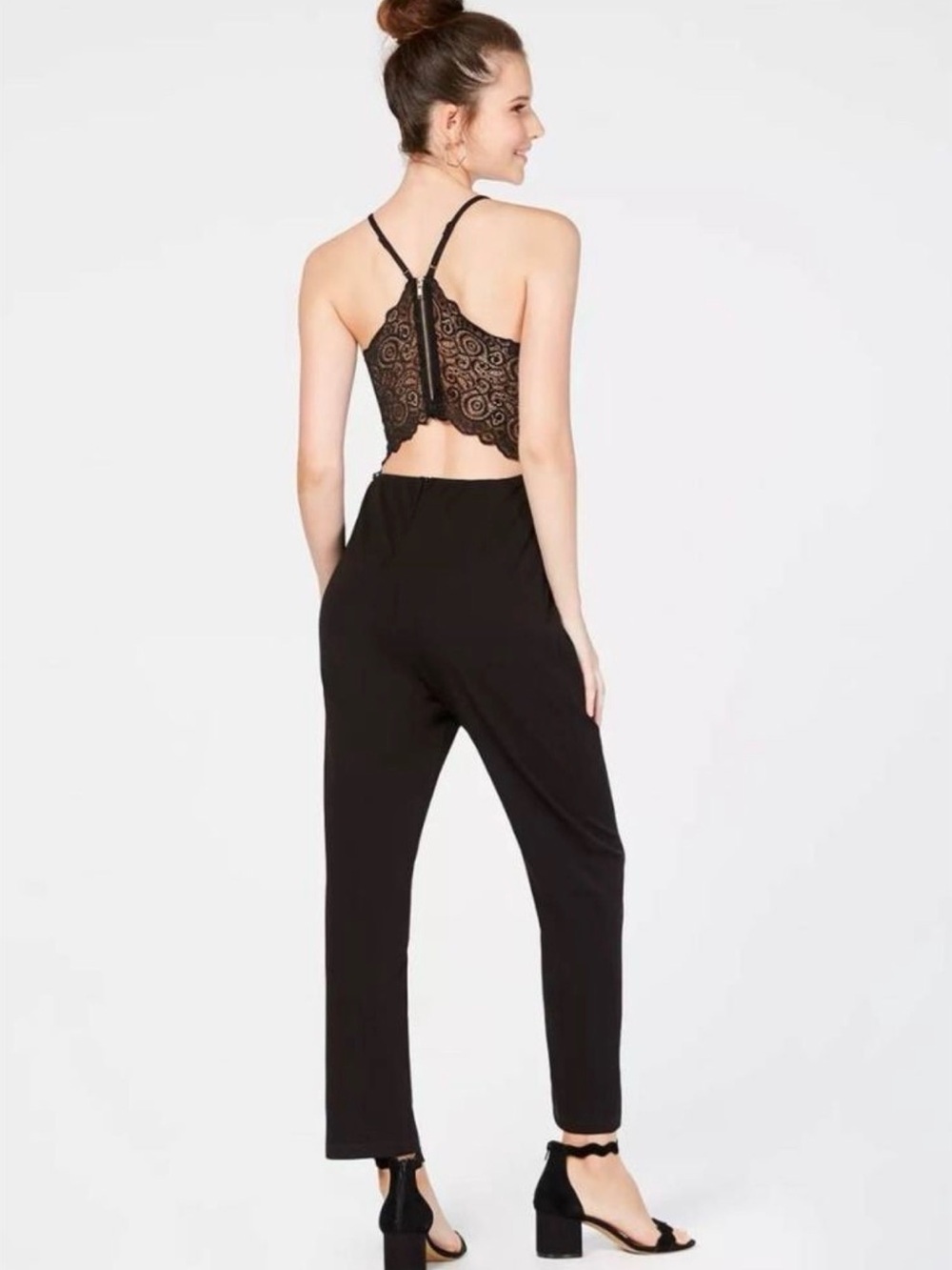Emerald Sundae Lace Racer back Deep V Neck Jumpsuit neck size small
